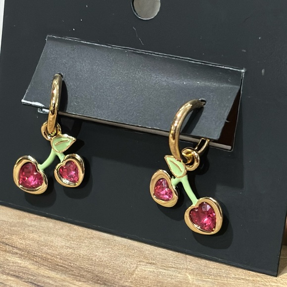 NWT Coach Heart Cherry Huggie Earrings with Original Earring Card - Picture 3 of 8